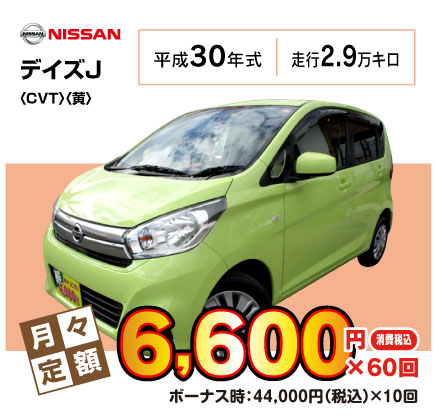 中古車デイズJ『月々6,600円プラン例』